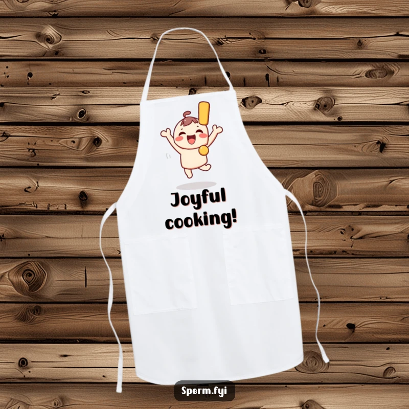 Funny Kawaii Character Apron: A jumping Kawaii character holds a giant exclamation mark, bringing funny, celebratory vibes to cooking.