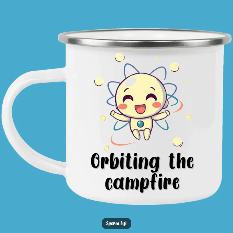 Funny Camping Mug: Delighted Electron Orbiting, a Comical Science Adventure Gift