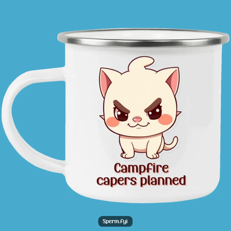 Funny Grinning Character Camping Mug: Adventure with a Wink, Perfect Outdoor Funny Gift