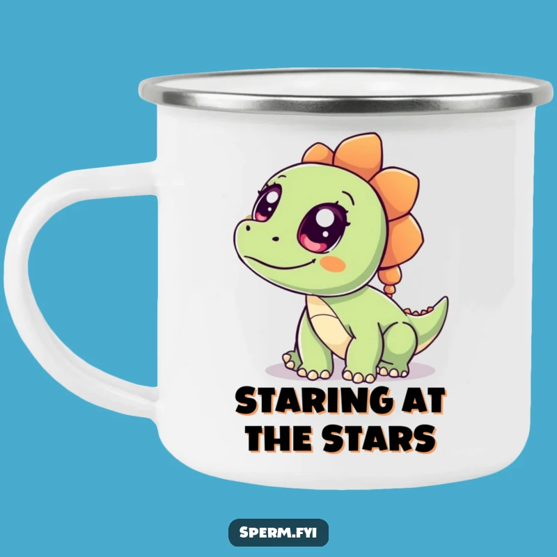 Funny Dinosaur Camping Mug - Curious Wide Eyed Dino, Outdoor Humorous Drinkware Gift