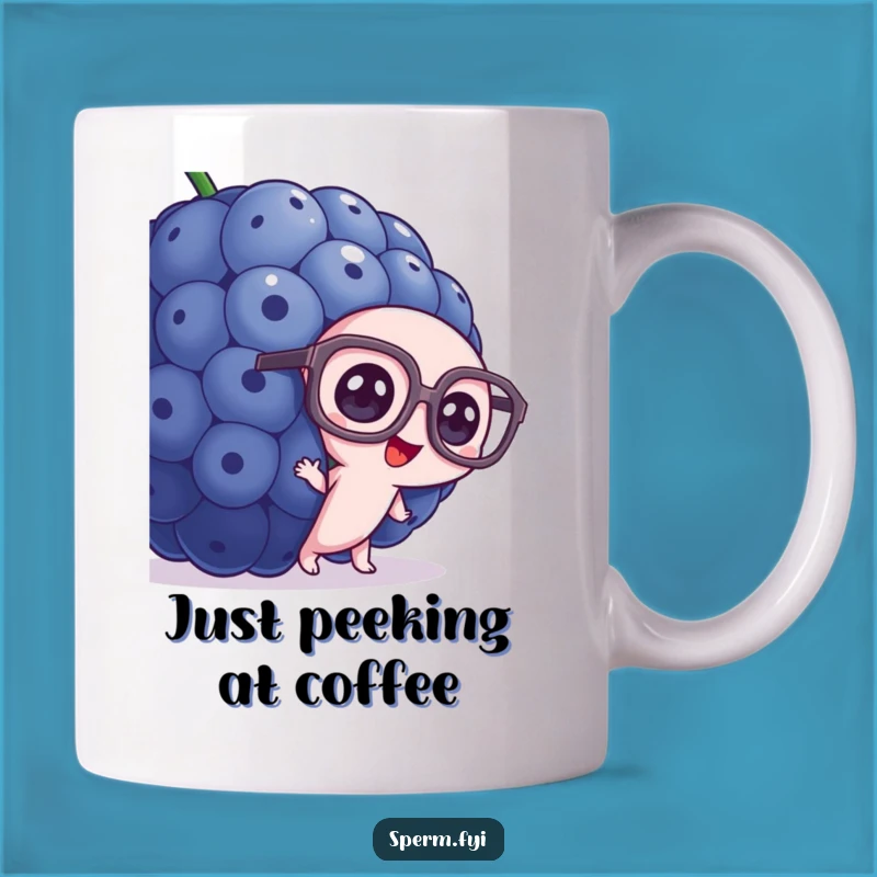 Funny Perplexed Sperm Mug - Blueberry Peeker, Intellectual Humor Gift