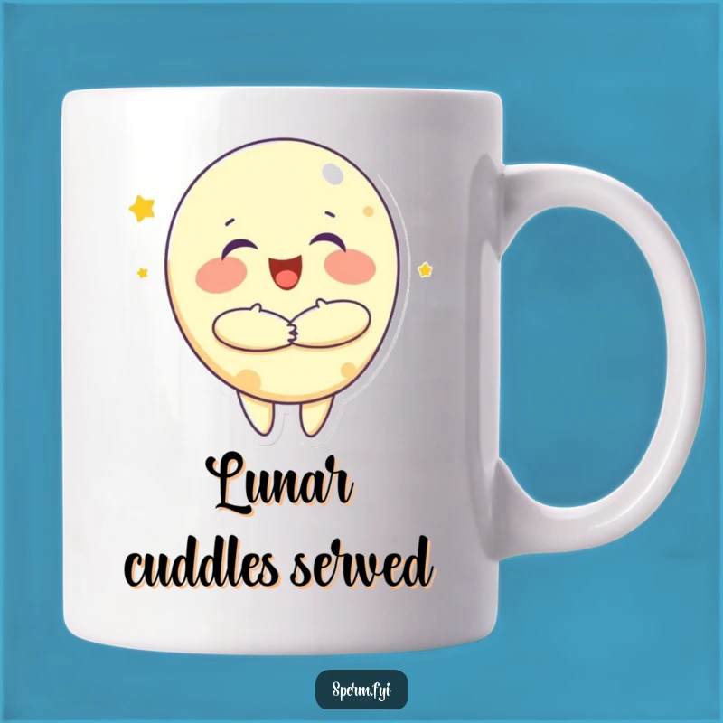 Funny Moon Hug Mug: Adorable Celestial Embrace Gift for Warm Feelings