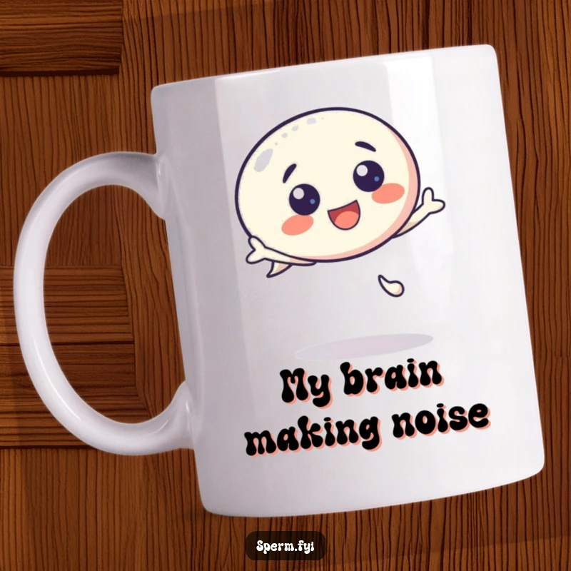 Funny mug featuring a kawaii speech bubble character bouncing with pure, unadulterated excitement and joy, ready to share its enthusiasm.
