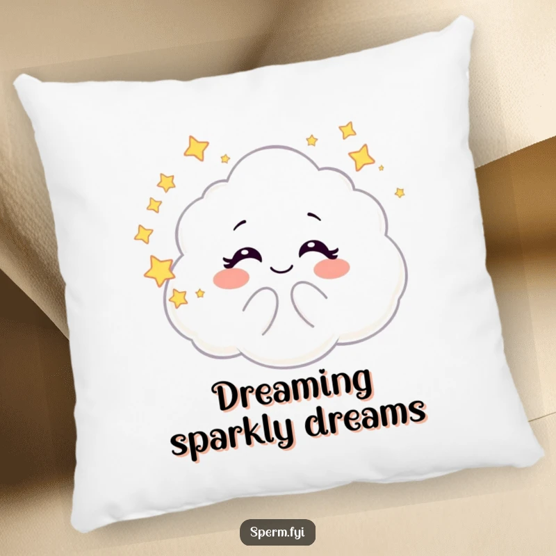 Funny pillow with a giggling galaxy cloud character blowing starry bubbles, designed for comfort and inspiring whimsical, starry dreams.
