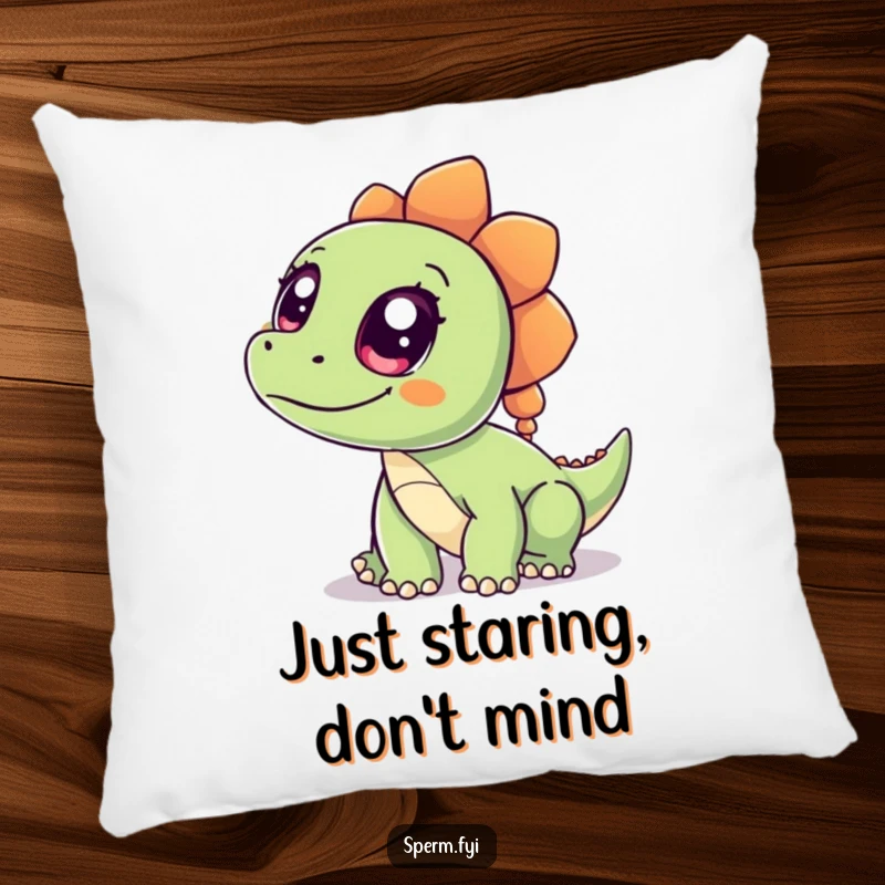 Funny Dinosaur Pillow featuring a wide-eyed, curious cartoon dinosaur, offering comfort and humor as a decorative accent.