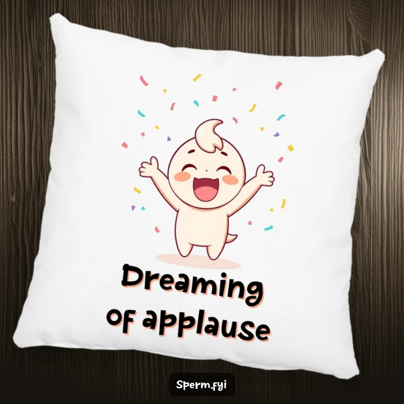Funny pillow displaying a jubilant character celebrating amidst a festive shower of confetti, offering comfort and cheer.