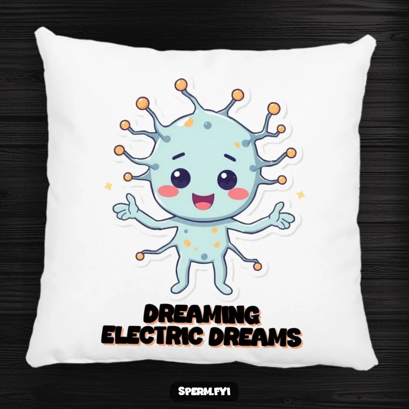 Funny pillow with a happy neuron character actively sending signals, offering cozy comfort and a humorous brain accent.