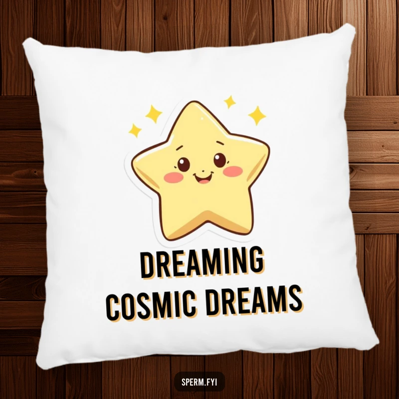 Funny, soft pillow featuring a tiny smiling star character that twinkles with cheerful enthusiasm.