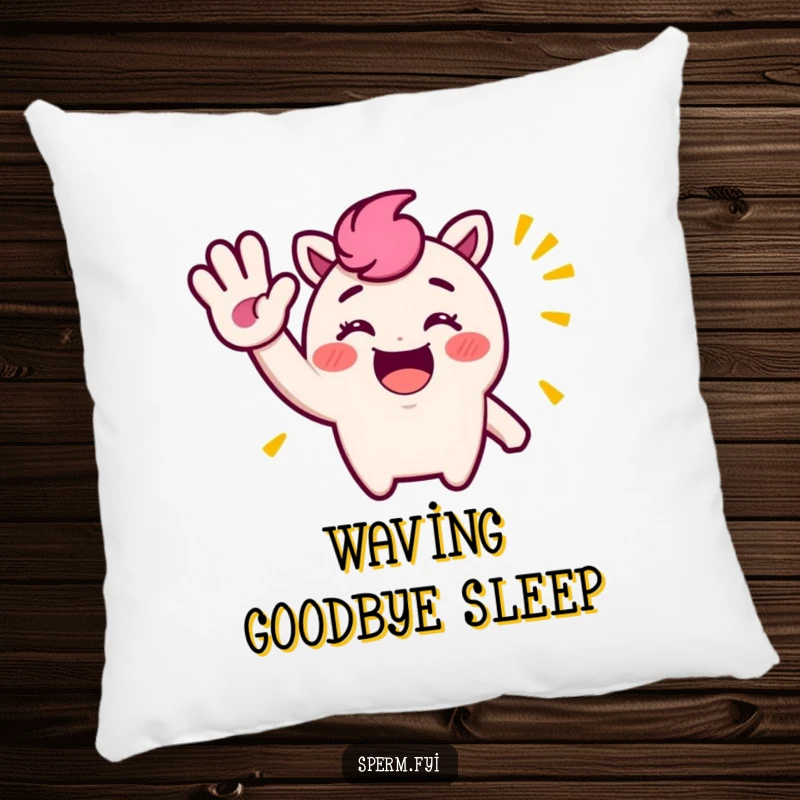 Funny Pillow: A plush pillow featuring a character giving a huge, exaggerated, silly wave, ideal for comfort.