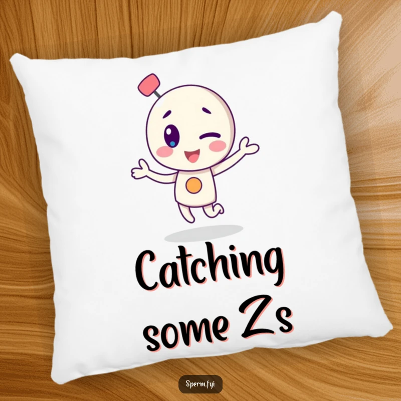 Funny pillow with a winking atom character in a dance pose, adding comfort and science charm.