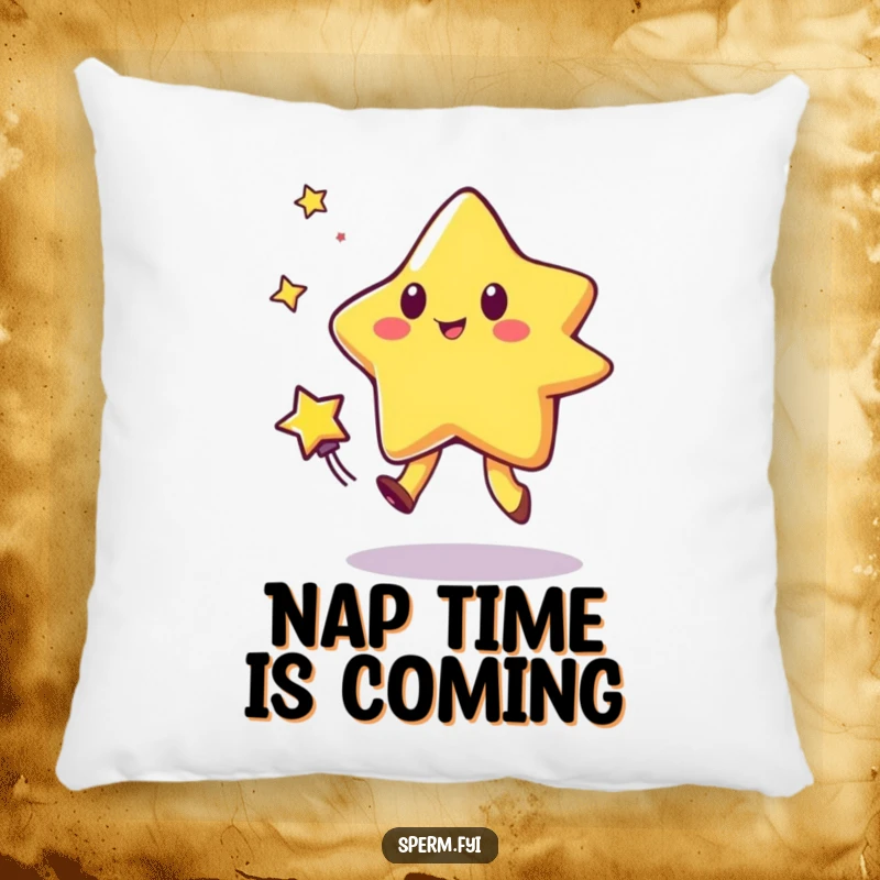 Funny pillow displaying a star character engaged in a lighthearted game of tag with a comet, offering comfort and humor.