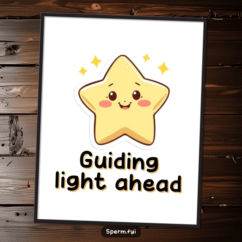 Funny digital art print of a tiny smiling star character twinkling enthusiastically, radiating cheerful cosmic vibes.