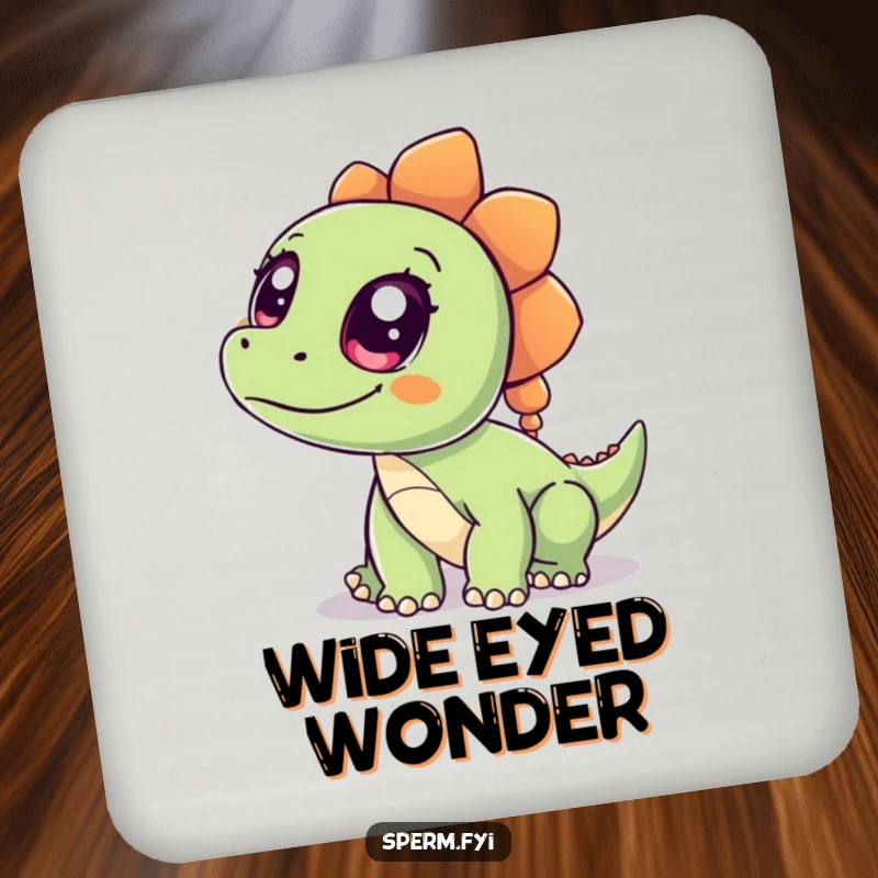 Funny Dinosaur Coaster featuring a curious cartoon dinosaur with wide eyes, a humorous and functional addition to any table.