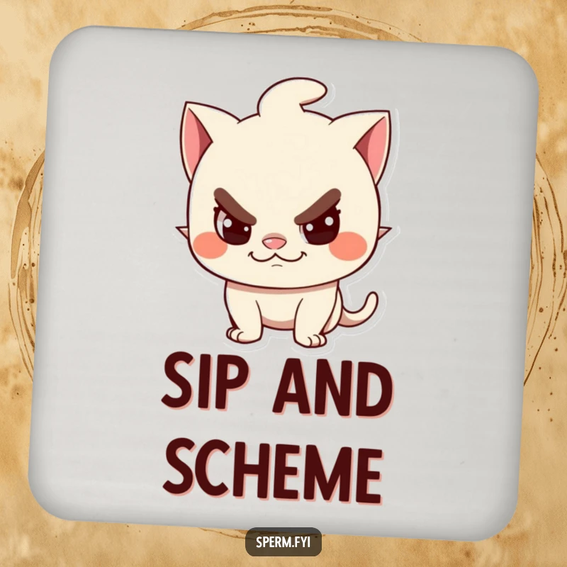 Funny Coaster: A character illustration with a sly, playful, mischievous grin, protecting your surfaces.