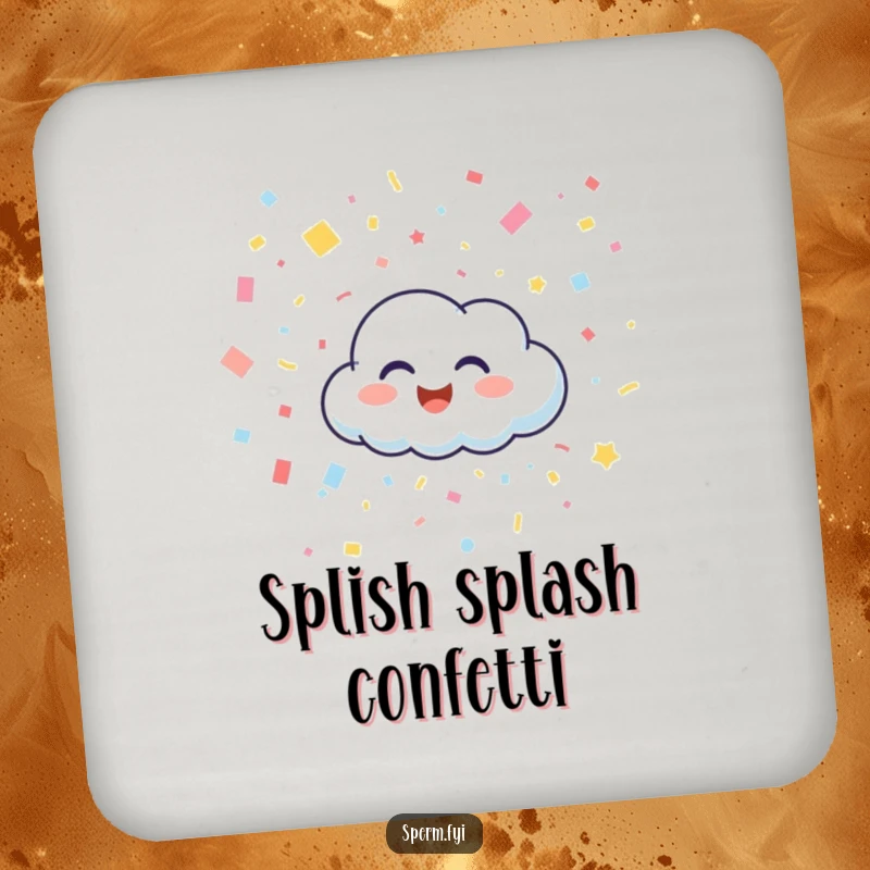 Funny drink coasters featuring a happy cloud character giggling and raining confetti, adding cheerful and protective flair.