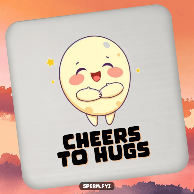 Funny drink coasters featuring a happy moon character offering a big hug, providing surface protection with a dose of warmth.