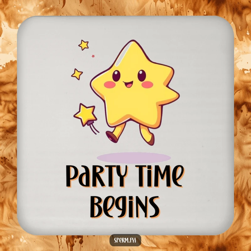 Funny drink coasters with a star character in a playful game of tag with a comet, offering protection and humor.
