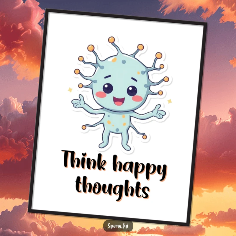 Funny poster art of a happy neuron character sending signals, adding a humorous and insightful touch to any room.