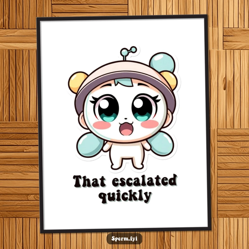 Funny poster art of a surprised molecule character with wide eyes, perfect for adding humorous decor.
