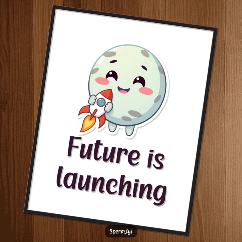 Funny poster art of a smiling planet character holding a tiny rocket, symbolizing dreams and the start of a journey.