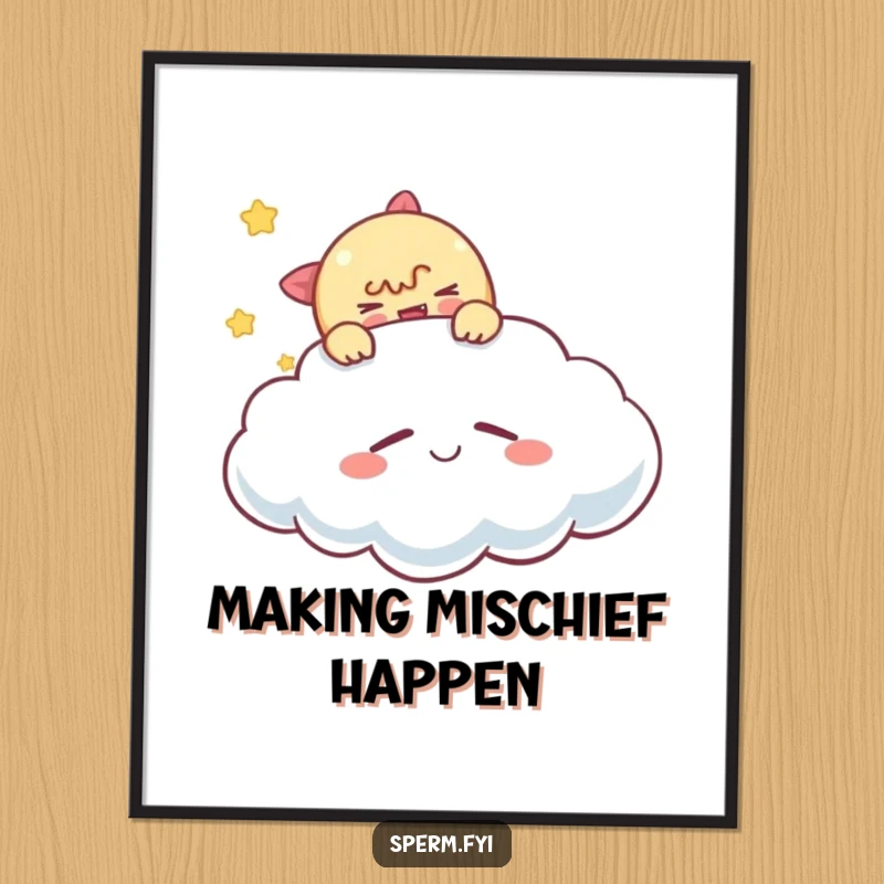 Funny tickling cloud poster, a mischievous character tickling a sleeping cloud, perfect for whimsical wall decor.