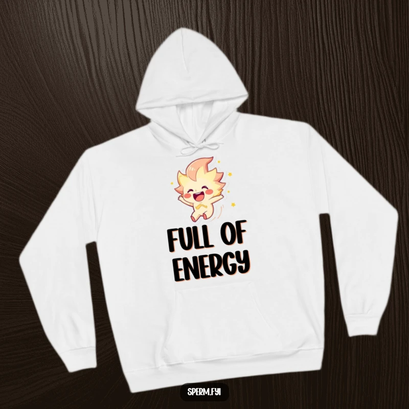 Funny hoodie featuring a joyous spark character zipping through the air, perfect for comfy energy.