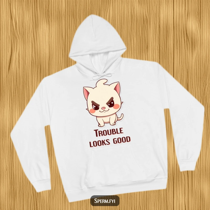 Funny Hoodie: A character with a sly, playful, mischievous grin, perfect for cozying up with secrets.