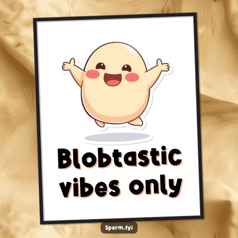 Funny Free Printable Wall Art: A smiling blob character is captured in a dynamic, joyful bounce, radiating happiness.