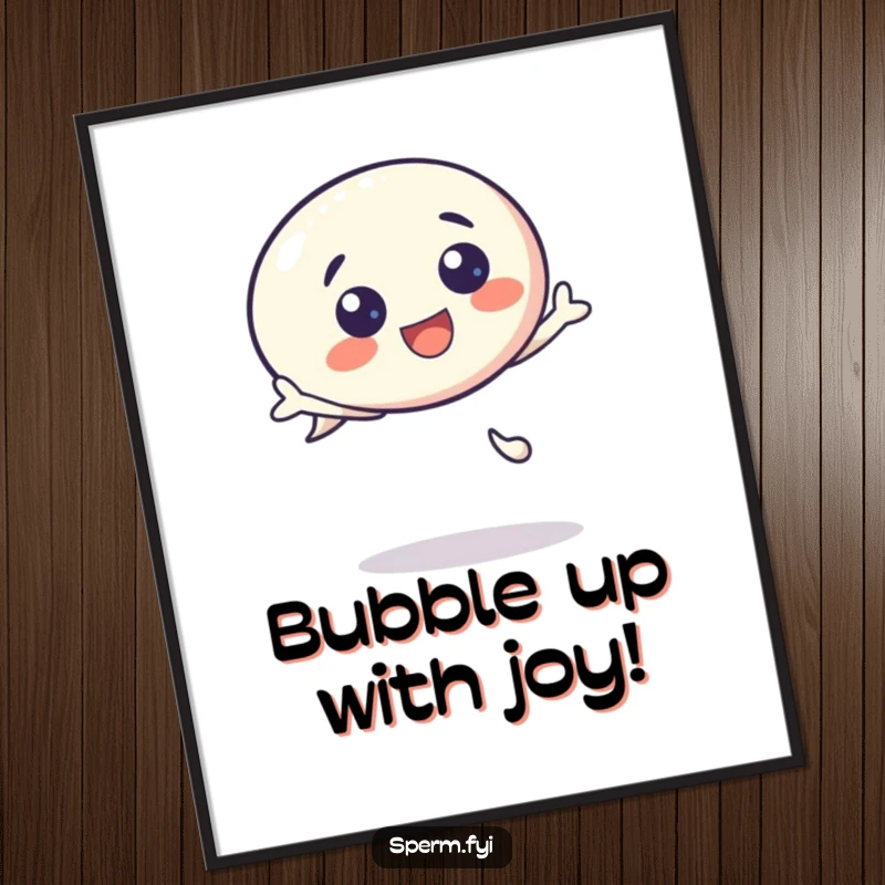 Funny Free Printable Wall Art: A kawaii speech bubble character bouncing with pure, unadulterated excitement, radiating happiness.