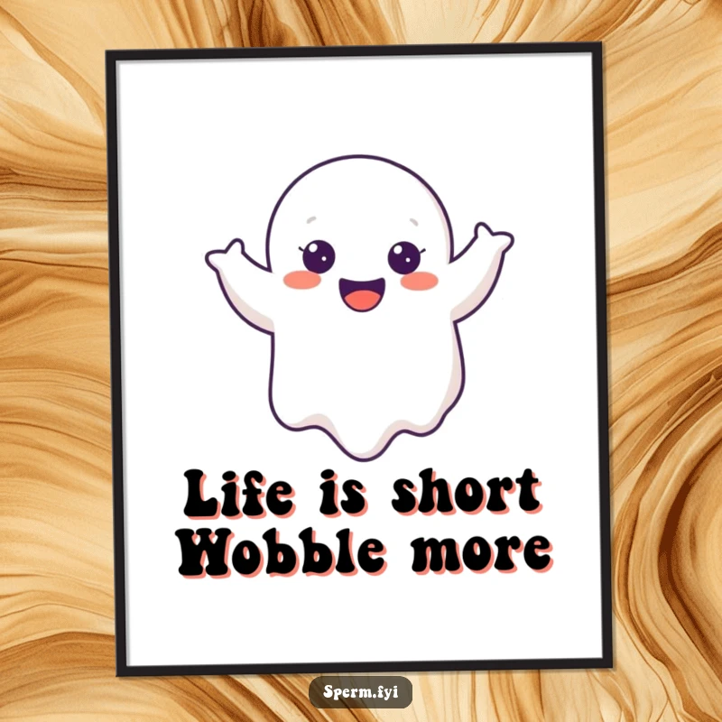 Funny Free Printable Wall Art: A cheerful ghost floats and does a happy wobble, bringing playful energy to the room.