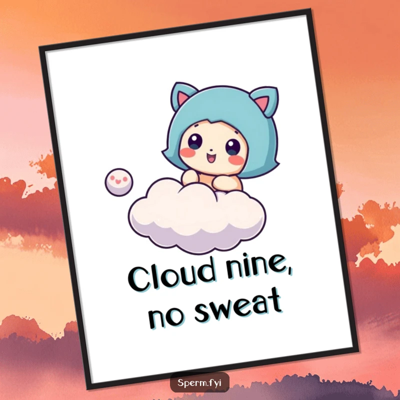 Funny free printable wall art of a playful character bouncing a tiny cloud like a ball, perfect for DIY home decor.