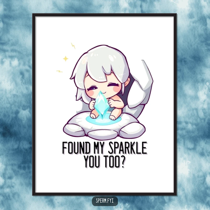 Funny free printable wall art of a whimsical character beaming as they uncover a dazzling, sparkling hidden gem.