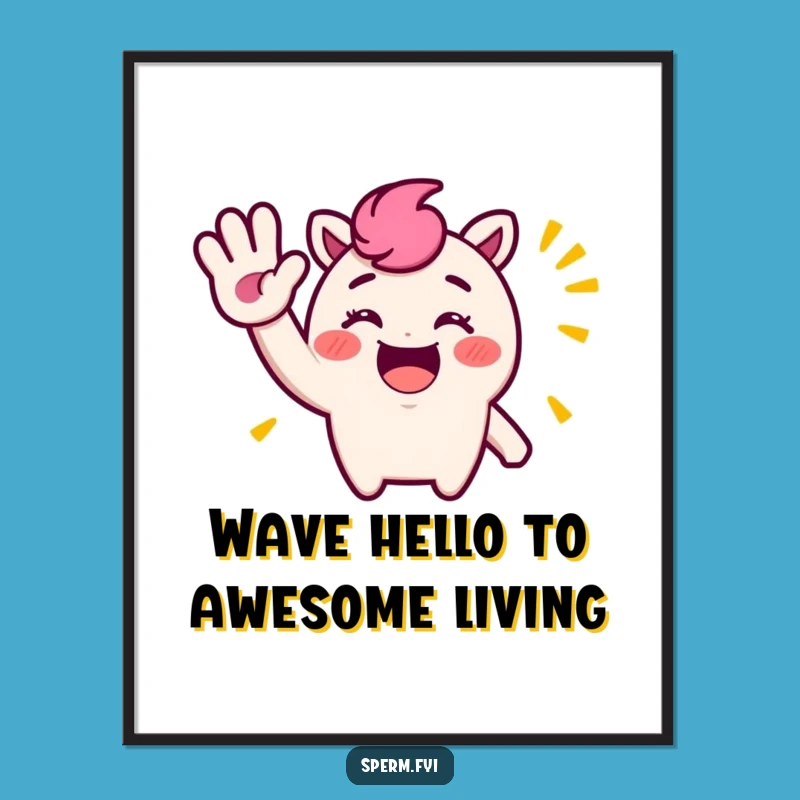 Funny Printable Wall Art: Cheerful Waving Character, Free Downloadable Decor