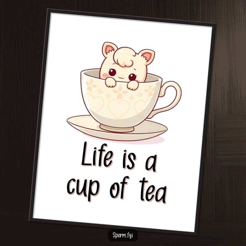 Funny Free Printable Wall Art: Curious character peeking from inside a giant teacup, a charming and whimsical piece of decor.