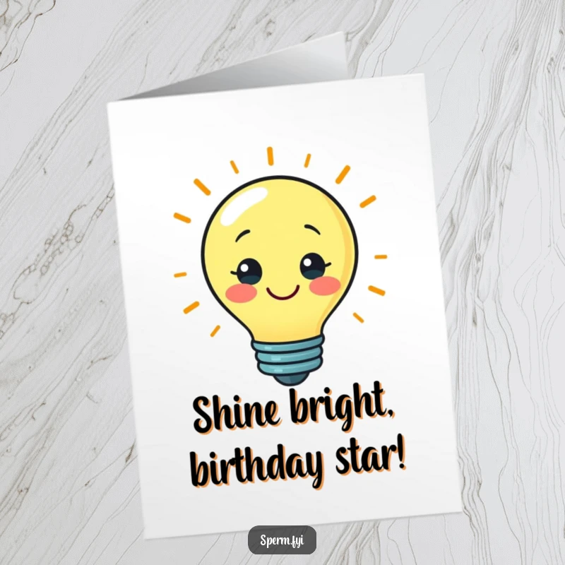 Funny Free Printable Birthday Card: Smiling lightbulb character has a brilliant, hilarious idea for a birthday wish.