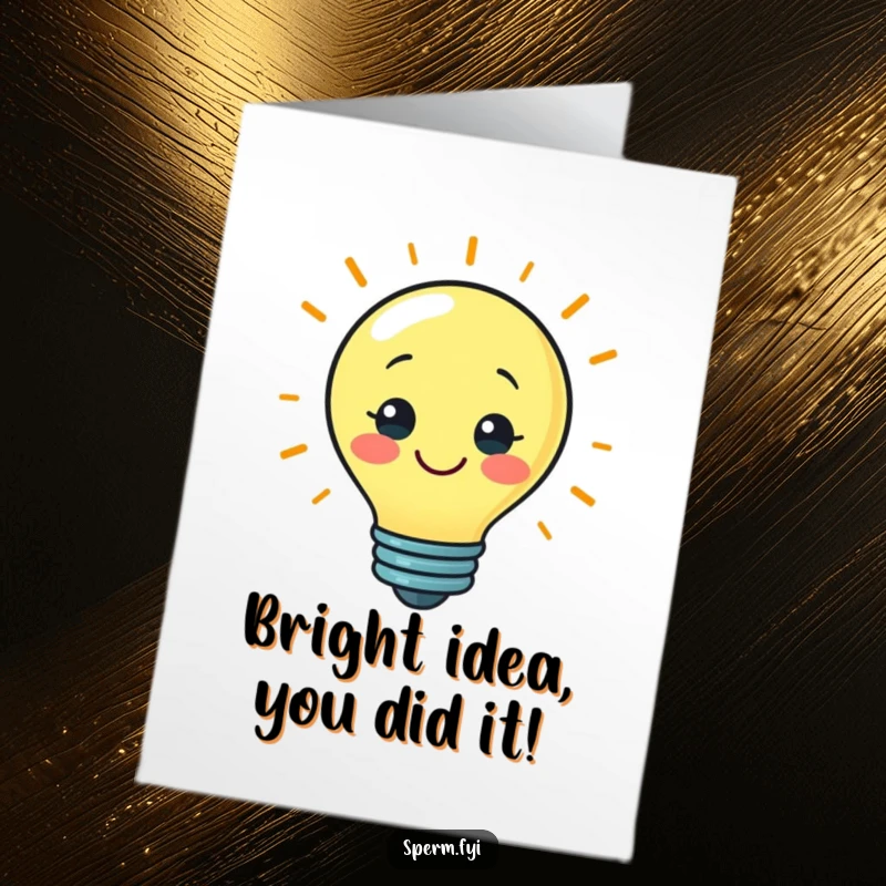 Funny Free Printable Congrats Card: Lightbulb character beams, signifying a brilliant achievement and witty congratulations.