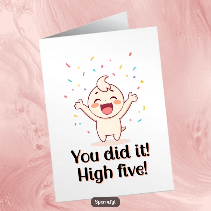 Funny Free Printable Congrats Card with a happy character and raining confetti, a delightful downloadable gift.