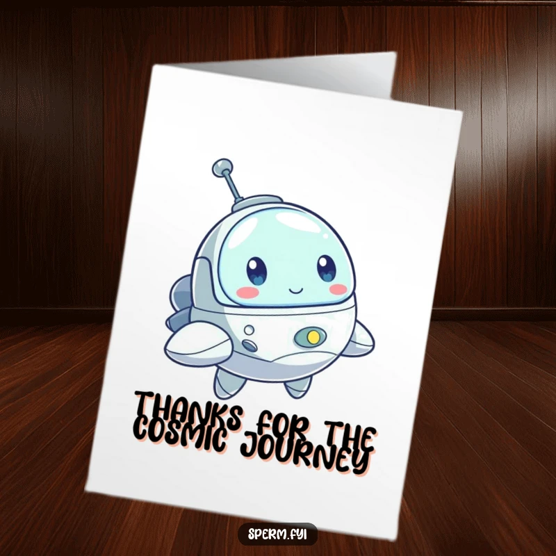 Funny Free Printable Thank You Card featuring a bouncing little spaceship character with a determined look, expressing thanks for effort.