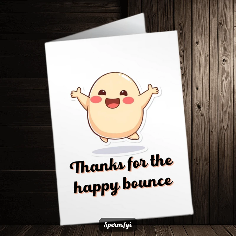 Funny Free Printable Thank You Card: A smiling blob character performs a joyful bounce, expressing enthusiastic thanks.