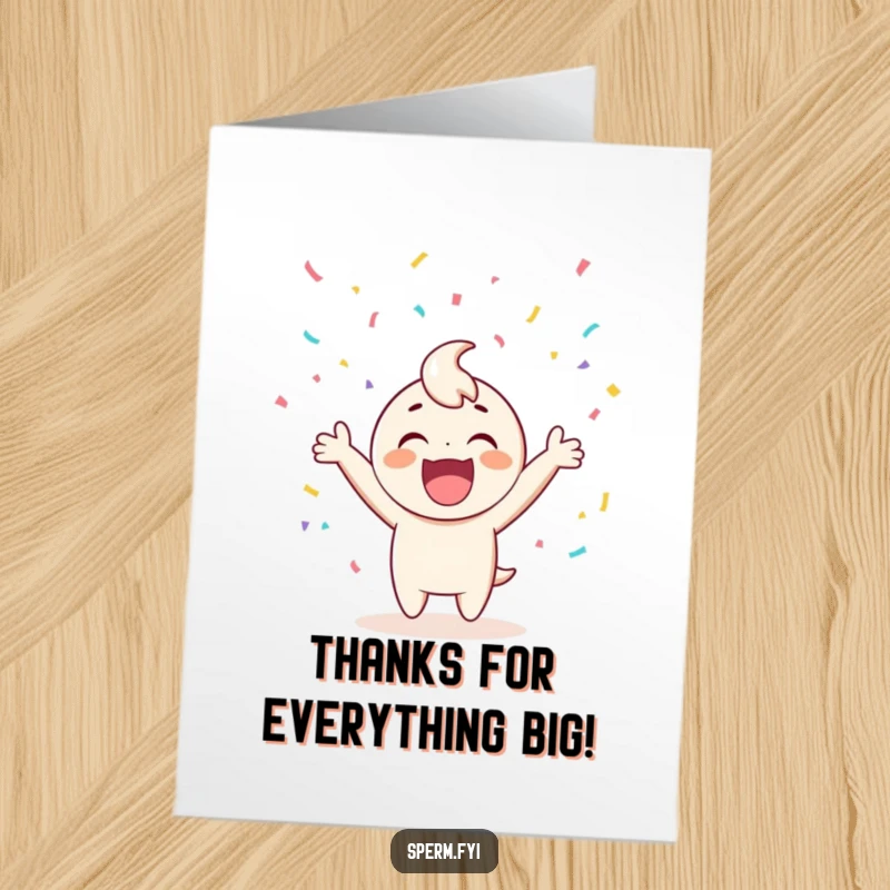 Funny Free Printable Thank You Card showcasing a cheerful character amidst confetti, a perfect downloadable gift.