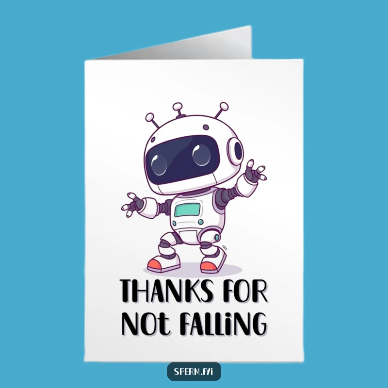 Free Printable Thank You Card: Funny Kawaii Robot Tripping, Humorous Downloadable Appreciation