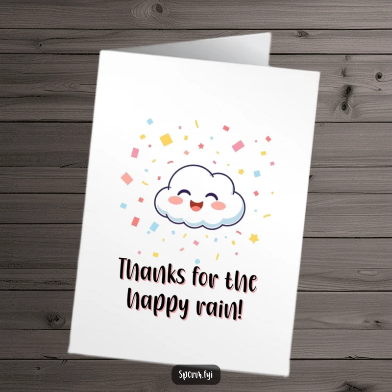 Funny Free Printable Thank You Card: A happy cloud giggling as it rains confetti, a joyful downloadable greeting.