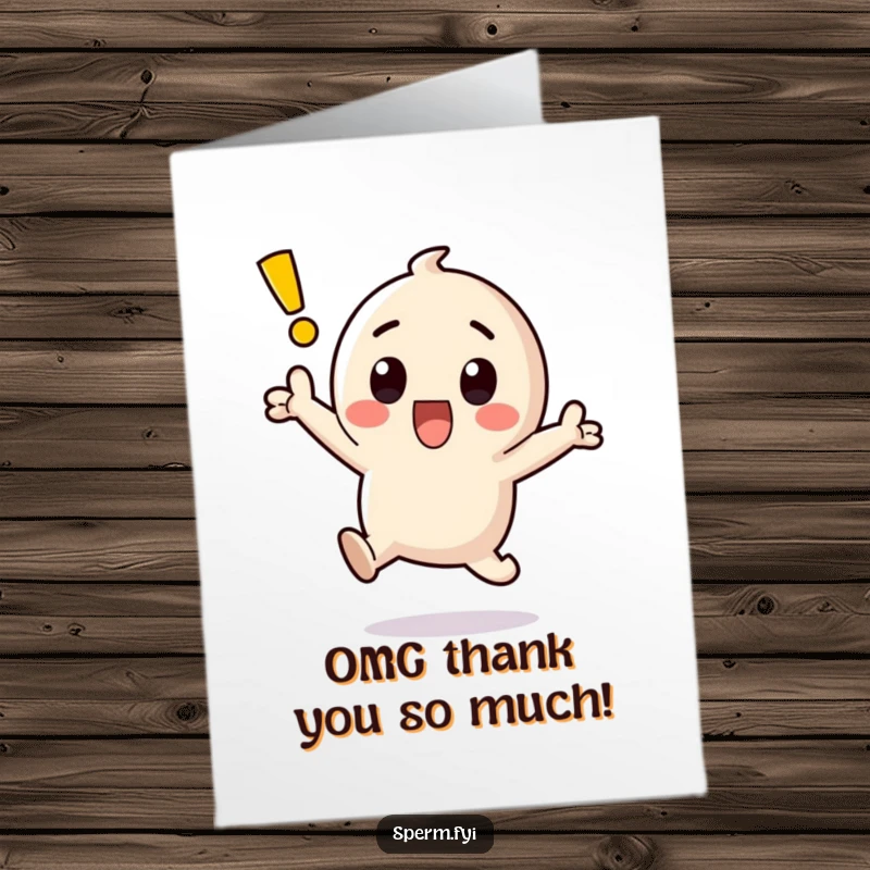 Funny Free Printable Thank You Card: A kawaii exclamation point character jumping up in surprise, expressing heartfelt thanks.