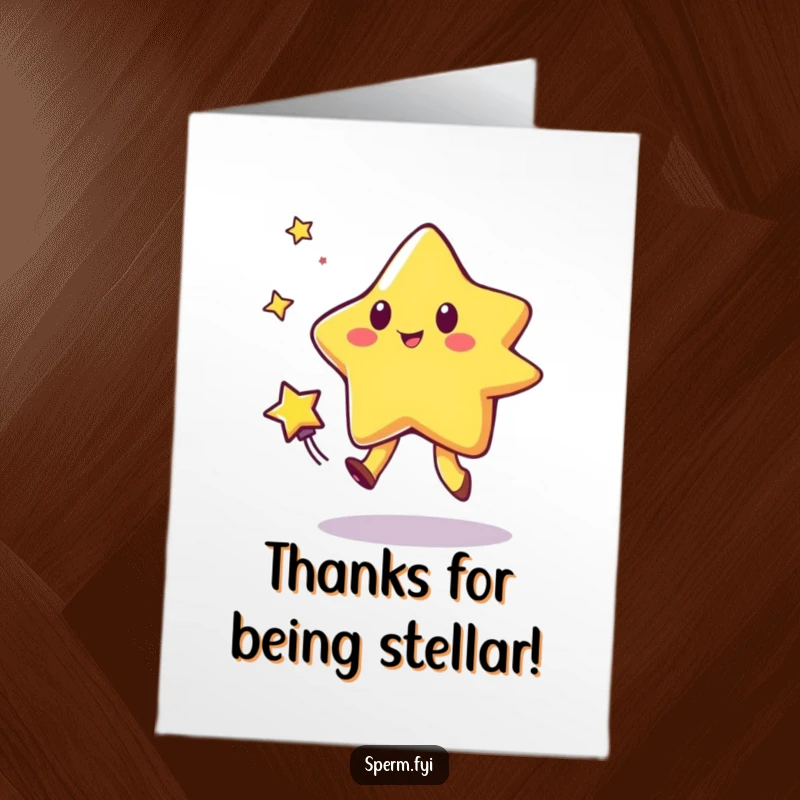 Funny Free Printable Thank You Card: A star character playfully tags a comet, conveying thanks with galactic speed and humor.