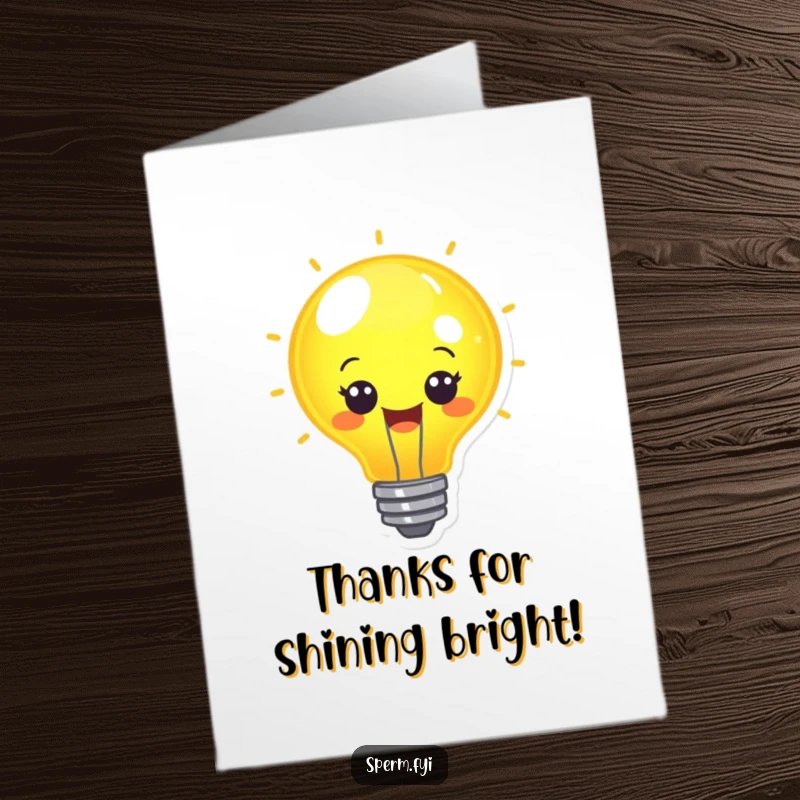 Funny Free Printable Thank You Card: A cheerful kawaii lightbulb character radiating a warm, happy glow, symbolizing inspired thanks.