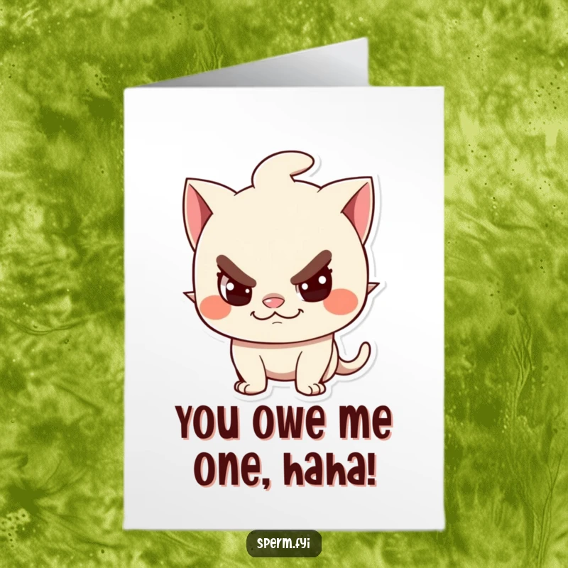 Funny free printable thank you card showcasing a mischievous character with a sly, playful grin. A unique way to say thanks.