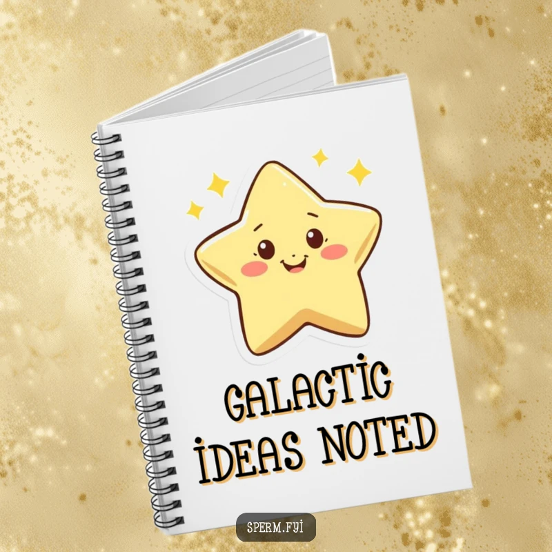 Funny notebook featuring a tiny smiling star character that twinkles enthusiastically, perfect for note-taking.