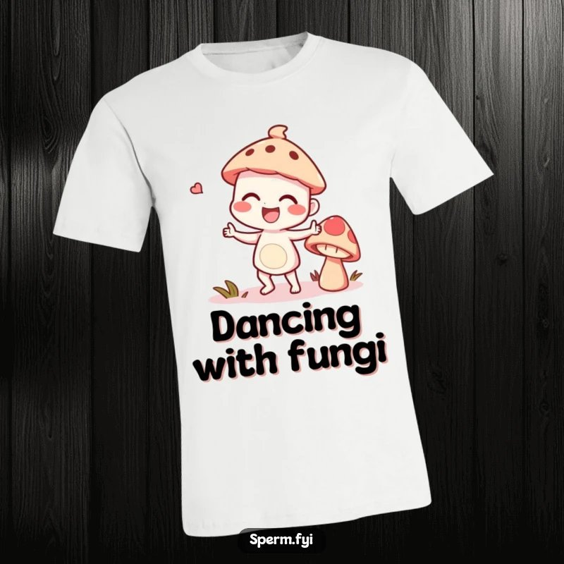Funny giggling character doing a silly dance with a talking mushroom, showcasing playful choreography.