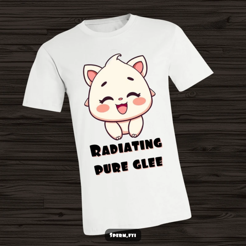 Funny T-Shirt: A character bursting with delight, featuring rosy cheeks and a wide, happy smile graphic.