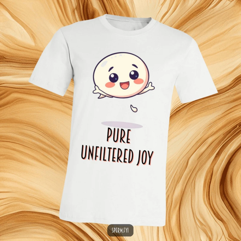 Funny T-Shirt: A kawaii speech bubble character in mid-bounce, radiating infectious energy and happiness, perfect for expressing excitement.
